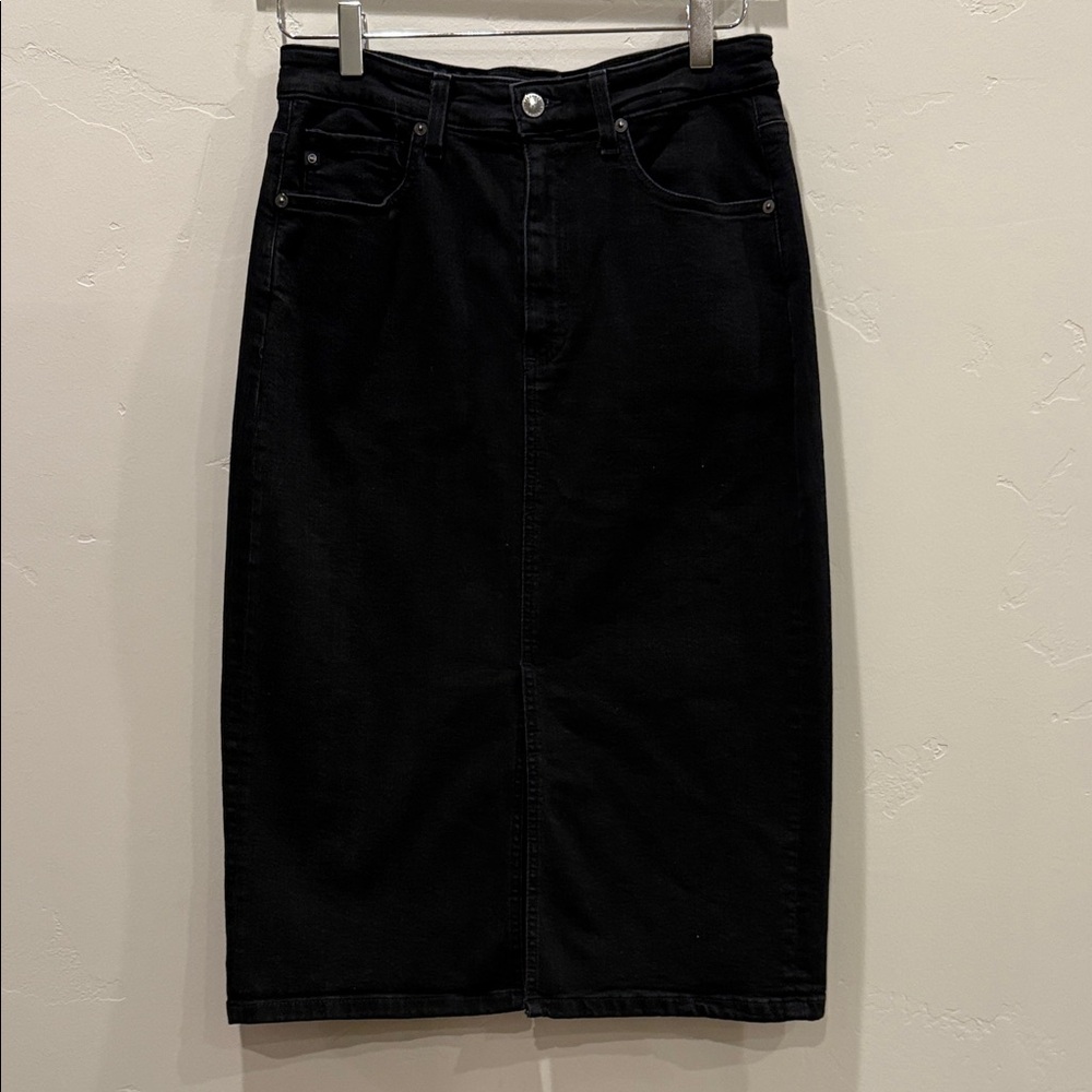 AG Adriano Goldschmied Black TEFI High-Waisted Midi Skirt